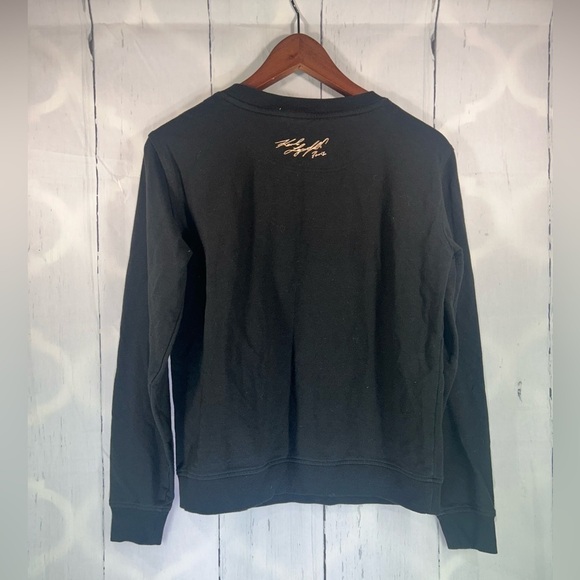 Karl Lagerfeld Paris Crew Neck Sweatshirt Womens Long Sleeve Sequin Black Top XS - Picture 6 of 8